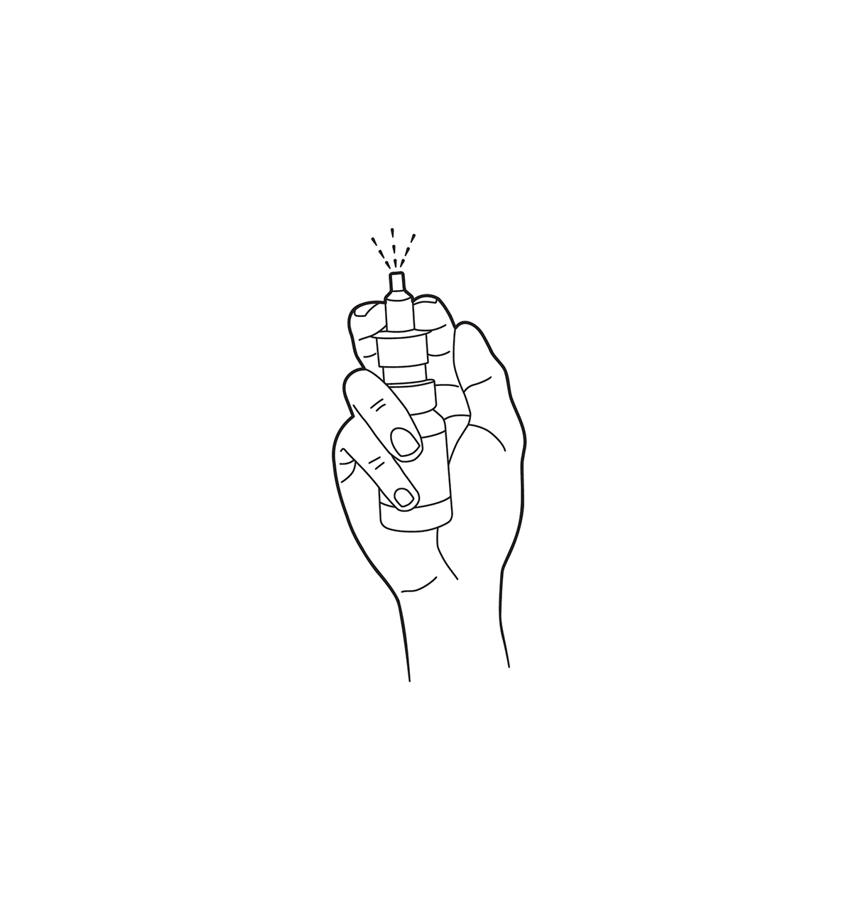 A drawn hand using a nasal spray